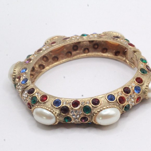 Sphinx Unsigned Runway Couture Multicolor Faux Pearl Pave´ Rhinestones Bangle - Picture 2 of 11